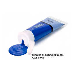 Pintura acrílica liderpapel, tubo de plástico de 60 ml. azul cyan