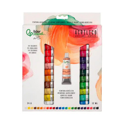 Pintura acrílica liderpapel, tubos de aluminio de 12 ml. caja de 24 colores surtidos