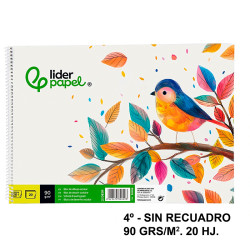 Bloc espiral de dibujo liderpapel escolar, 4º, sin recuadro, 90 grs/m². 20 hj.