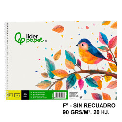Bloc espiral de dibujo liderpapel escolar, fº, sin recuadro, 90 grs/m². 20 hj.