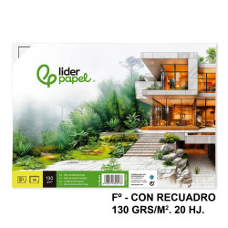 Bloc encolado de dibujo liderpapel lineal, fº, con recuadro, 130 grs/m². 20 hj.