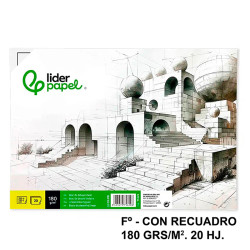 Bloc encolado de dibujo liderpapel lineal, fº, con recuadro, 180 grs/m². 20 hj.