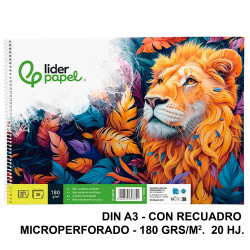 Bloc espiral de dibujo liderpapel lineal, din a3, microperforado, con recuadro, 180 grs/m². 20 hj.