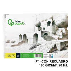Bloc espiral de dibujo liderpapel lineal, fº, microperforado, con recuadro, 180 grs/m². 20 hj.
