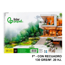 Bloc espiral de dibujo liderpapel lineal, fº, microperforado, con recuadro, 130 grs/m². 20 hj.
