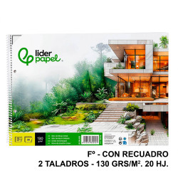 Bloc espiral de dibujo liderpapel lineal, fº, microperforado, 2 taladros, con recuadro, 130 grs/m². 20 hj.