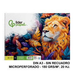 Bloc espiral de dibujo liderpapel artístico, din a3, microperforado, sin recuadro, 180 grs/m². 20 hj.