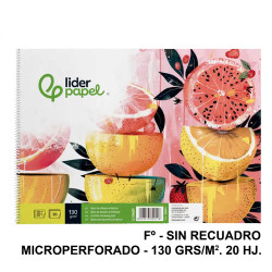 Bloc espiral de dibujo liderpapel artístico, fº, microperforado, sin recuadro, 130 grs/m². 20 hj.