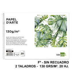 Bloc espiral de dibujo liderpapel artístico, fº, microperforado, 2 taladros, sin recuadro, 130 grs/m². 20 hj.