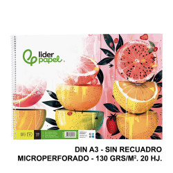 Bloc espiral de dibujo liderpapel artístico, din a3, microperforado, sin recuadro, 130 grs/m². 20 hj.