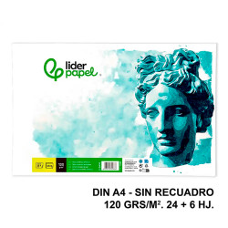 Bloc encolado de dibujo liderpapel artístico, din a4, sin recuadro, 120 grs/m². 24+6 hj.