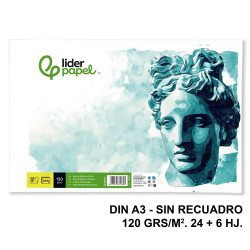 Bloc encolado de dibujo liderpapel artístico, din a3, sin recuadro, 120 grs/m². 24+6 hj.