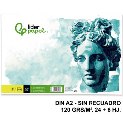 Bloc encolado de dibujo liderpapel artístico, din a2, sin recuadro, 120 grs/m². 24+6 hj.