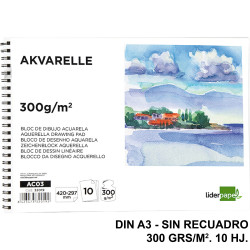 Bloc espiral de dibujo para acuarela liderpapel akuarelle, din a3, sin recuadro, 300 grs/m². 10 hj.
