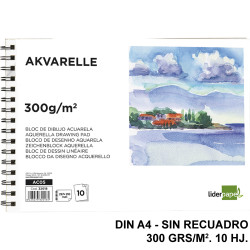 Bloc espiral de dibujo para acuarela liderpapel akuarelle, din a4, sin recuadro, 300 grs/m². 10 hj.