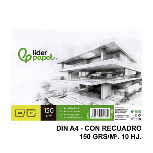 Papel de dibujo liderpapel lineal, din a4+, con recuadro, 150 grs/m². minipack de 10 hojasPapel de dibujo liderpapel lineal, din