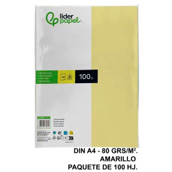 Papel liderpapel color, din a4, 80 grs/m². amarillo, paquete de 100 hojas