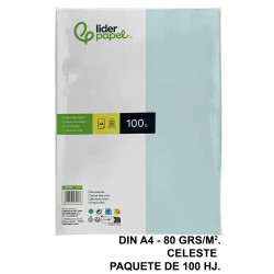 Papel liderpapel color, din a4, 80 grs/m². celeste, paquete de 100 hojas