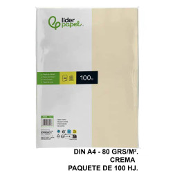 Papel liderpapel color, din a4, 80 grs/m². crema, paquete de 100 hojas