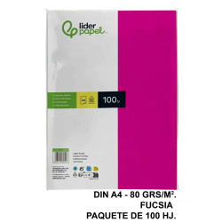 Papel liderpapel color, din a4, 80 grs/m². fucsia, paquete de 100 hojas