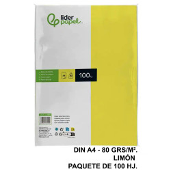 Papel liderpapel color, din a4, 80 grs/m². limón, paquete de 100 hojas
