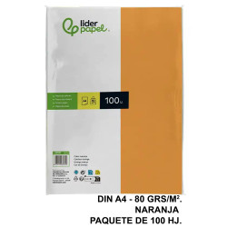 Papel liderpapel color, din a4, 80 grs/m². naranja, paquete de 100 hojas