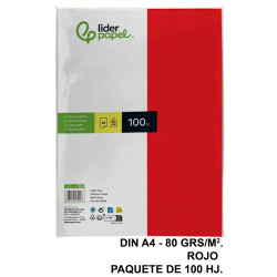 Papel liderpapel color, din a4, 80 grs/m². rojo, paquete de 100 hojas