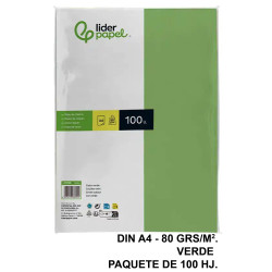 Papel liderpapel color, din a4, 80 grs/m². verde, paquete de 100 hojas