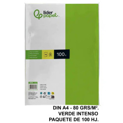 Papel liderpapel color, din a4, 80 grs/m². verde intenso, paquete de 100 hojas