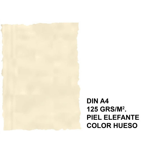 Papel pergamino con bordes troquelados michel, din a4, 125 grs/m². piel elefante color hueso, paquete de 25 hojas