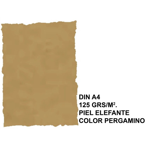 Papel pergamino con bordes troquelados michel en formato din a-4 de 125 grs/m². piel elefante c. pergamino, paquete de 25 hojas.