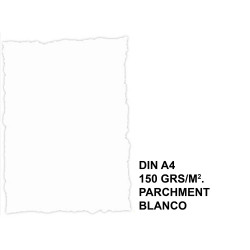 Papel pergamino con bordes troquelados michel en formato din a-4 de 150 grs/m². color parchment blanco, paquete de 25 hojas.