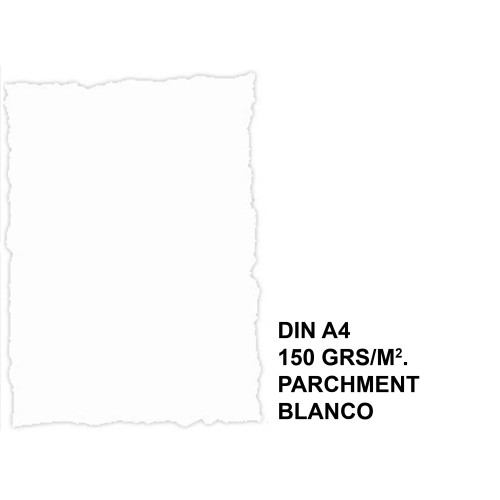 Papel pergamino con bordes troquelados michel en formato din a-4 de 150 grs/m². color parchment blanco, paquete de 25 hojas.