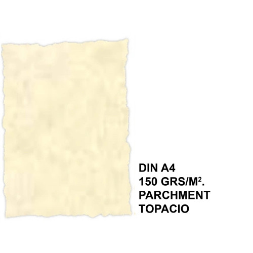 Papel pergamino con bordes troquelados michel en formato din a-4 de 150 grs/m². color parchment topacio, paquete de 25 hojas.