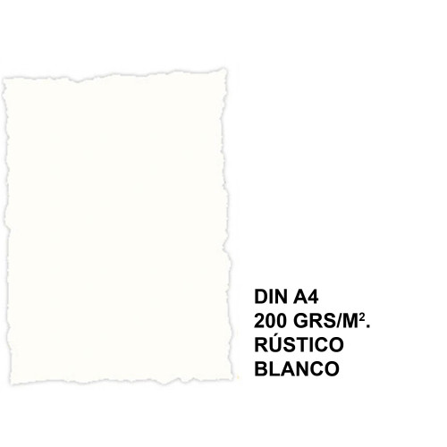 Papel pergamino con bordes troquelados michel en formato din a-4 de 200 grs/m². color rústico blanco, paquete de 25 hojas.