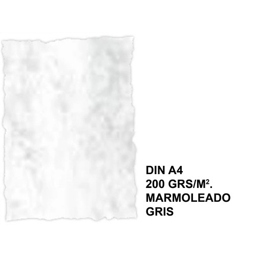 Papel pergamino con bordes troquelados michel en formato din a-4 de 200 grs/m². color marmoleado gris, paquete de 25 hojas.