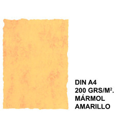 Papel pergamino michel en formato din a-4 de 200 grs/m². color mármol amarillo, paquete de 25 hojas.