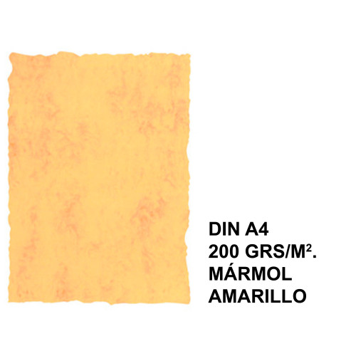 Papel pergamino michel en formato din a-4 de 200 grs/m². color mármol amarillo, paquete de 25 hojas.