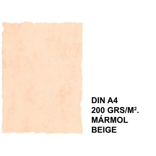 Papel pergamino michel en formato din a-4 de 200 grs/m². color mármol beige, paquete de 25 hojas.