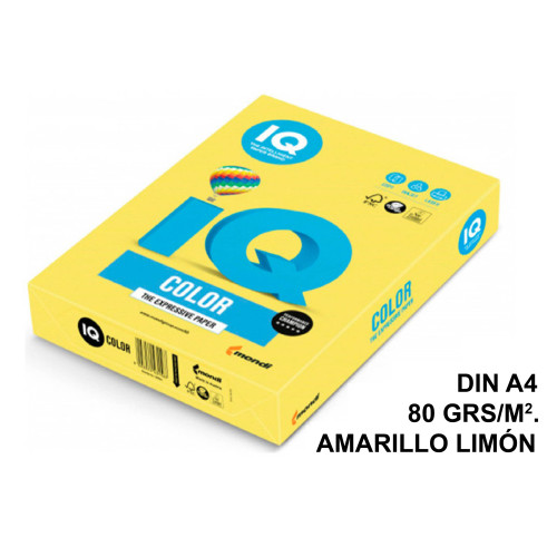 Papel iq color medio, din a4, 80 grs/m². amarillo limón, paquete de 500 hojas