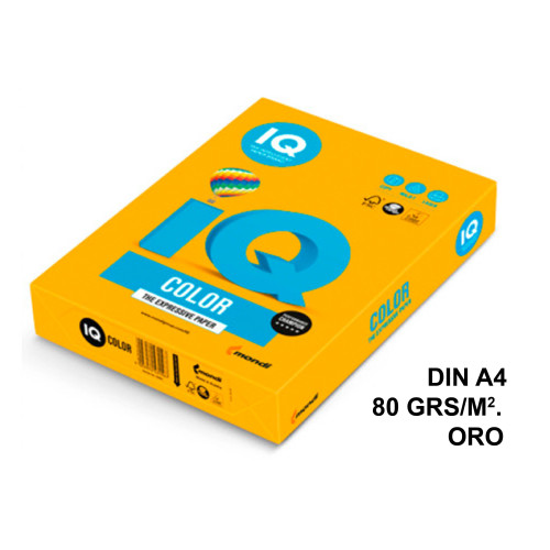 Papel iq color medio oro en formato din a-4 de 80 grs. paquete de 500 hojas.