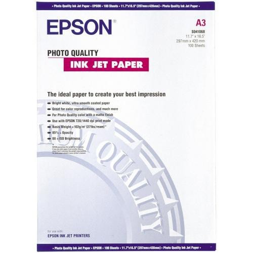 Paquete de 100 hojas de epson photo quality ink-jet paper en din a-3 de 102 grs.