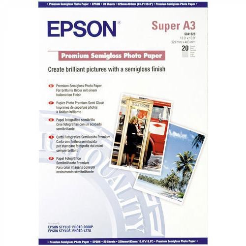 Paquete de 20 hojas de epson premium semigloss photo paper en din a-3+ de 250 grs.