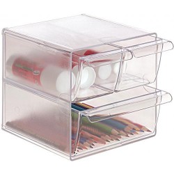 Organizador modular archivo 2000 con 1 cajón grande y 2 cajones pequeños en cristal transparente.