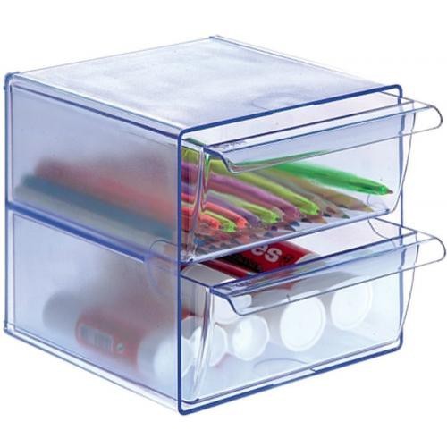 Organizador modular archivo 2000 con 2 cajones grandes en azul transparente.