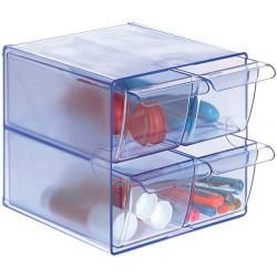 Organizador modular archivo 2000 con 4 cajones pequeños en azul transparente.