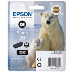 Cartucho ink-jet epson expression premium xp-510/xp-520/xp-600, 26xl negro photo