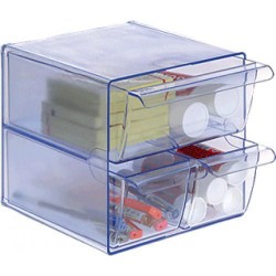 Organizador modular archivo 2000 con 1 cajón grande y 2 cajones pequeños en azul transparente.