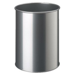Papelera metálica durable, Ø 26x31,5 cm. 15 litros, plata