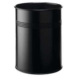 Papelera metálica con anillo perforado decorativo, durable, Ø 26x31,5 cm. negro
